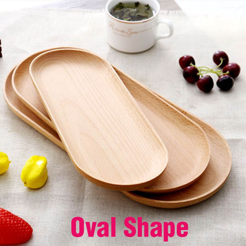 Поднос от естествена дървесина Букова дървесина с овална форма Поднос за сервиране от масивно дърво Издръжлив плосък поднос Поставка за сервиране на храна, кафе и чай