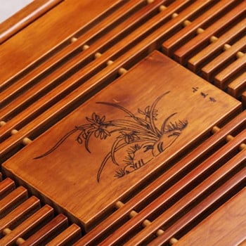 Китайски дървен поднос за чай Чаени прибори Кунг-фу Чаен комплект Карвинг Маса Тип чекмедже Съхранение Дренаж Чаена дъска Ретро домашен декор