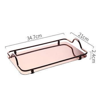 Голям правоъгълен поднос с дръжка, златни/сребърни подноси за сервиране, декоративен луксозен поднос за чай, декорация на масичка за кафе