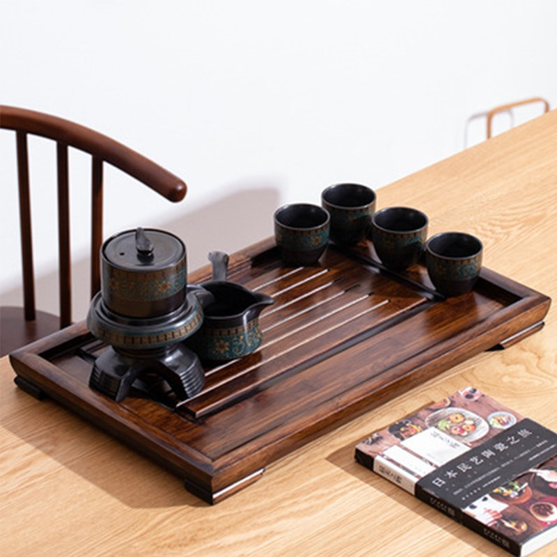Stačiakampis natūralaus bambuko medžio arbatos padėklas Kinų arbatos kambarys Drenažo vandens laikymo arbatos rinkinys Paprastas graikinių riešutų arbatos stalas