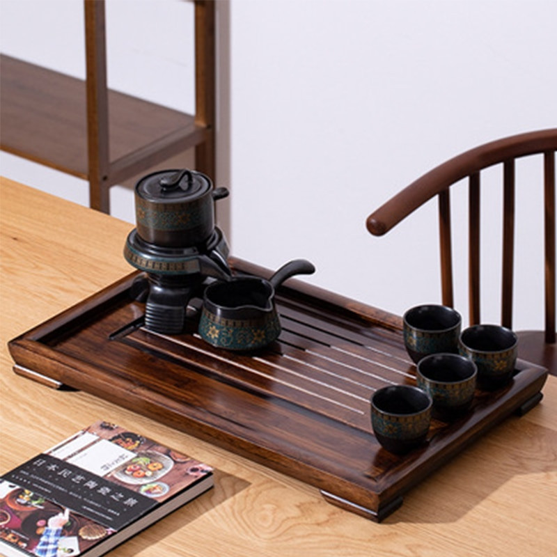 Stačiakampis natūralaus bambuko medžio arbatos padėklas Kinų arbatos kambarys Drenažo vandens laikymo arbatos rinkinys Paprastas graikinių riešutų arbatos stalas