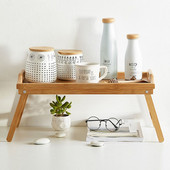 Преносим бамбуков поднос за нощувка и закуска, сгъваем бюро за лаптоп, маса за сервиране на храна, кафе, държач за маса за пикник, маса за къмпинг на открито