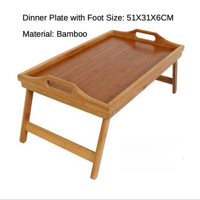 Преносим бамбуков поднос за нощувка и закуска, сгъваем бюро за лаптоп, маса за сервиране на храна, кафе, държач за маса за пикник, маса за къмпинг на открито