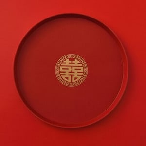 Китайски червени пластмасови продълговати кръгли подноси за препечени филийки Хотелски подноси за чай за сватбено тържество за сервиране на храна Празнична изложбена церемония Декорация