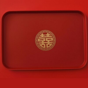Китайски червени пластмасови продълговати кръгли подноси за препечени филийки Хотелски подноси за чай за сватбено тържество за сервиране на храна Празнична изложбена церемония Декорация