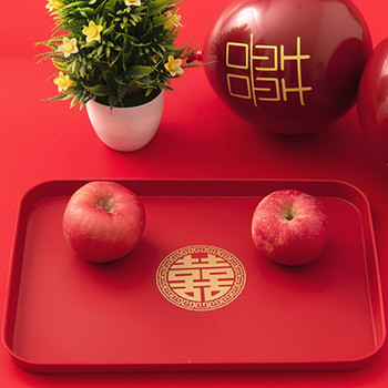 Китайски червени пластмасови продълговати кръгли подноси за препечени филийки Хотелски подноси за чай за сватбено тържество за сервиране на храна Празнична изложбена церемония Декорация