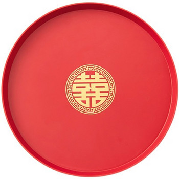 Китайски червени пластмасови продълговати кръгли подноси за препечени филийки Хотелски подноси за чай за сватбено тържество за сервиране на храна Празнична изложбена церемония Декорация