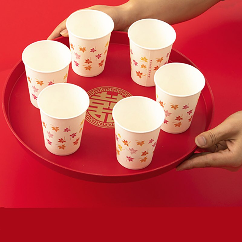 Китайски червени пластмасови продълговати кръгли подноси за препечени филийки Хотелски подноси за чай за сватбено тържество за сервиране на храна Празнична изложбена церемония Декорация