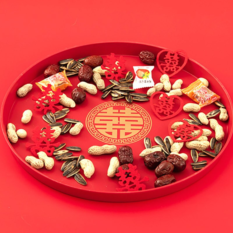 Китайски червени пластмасови продълговати кръгли подноси за препечени филийки Хотелски подноси за чай за сватбено тържество за сервиране на храна Празнична изложбена церемония Декорация