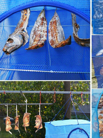 Διχτυωτό στεγνωτήριο ψαριών με κρεμαστό δίχτυ αφυδάτωσης τροφίμων Ανθεκτικό πτυσσόμενο 4 στρώσεων Διχτυωτό στεγνωτήριο για πιάτα λαχανικών ψαριών