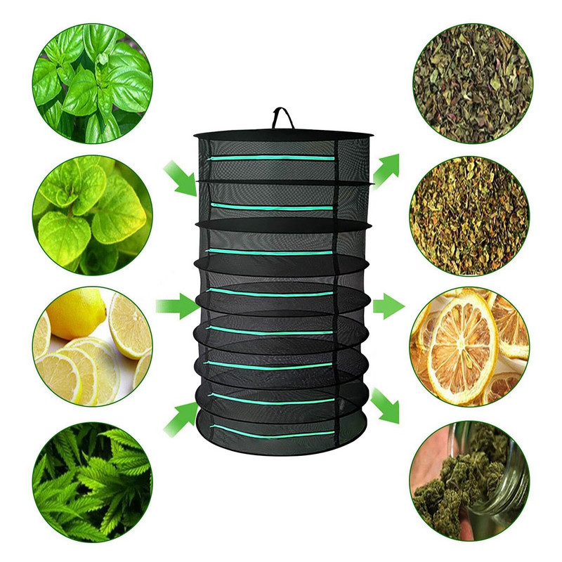 Suport de plasă suspendat, pliabil, multifuncțional, plasă de uscare a plantelor, coș suspendat, suport uscat, geantă, uscător de plasă pentru ierburi, flori, plante, muguri