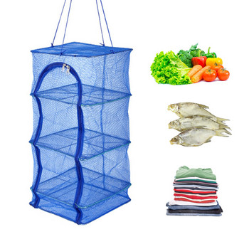 Многофункционална 3-слойна висяща мрежа за сушене, сгъваема мрежеста клетка за вентилация на храна с прозорец с цип за риба, плодове и зеленчуци