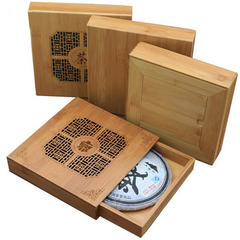 Ръчно изработена качествена кутия за чай Pu Er Опаковка за подарък Кутия за чай Puer Здравеопазване Екологичен сервиз за чай Бамбукова тава Резба на едро
