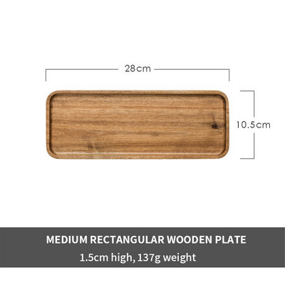 1 бр. Поднос за сервиране на чай от акациево дърво Квадратна правоъгълна закуска Суши Снек Хляб Десертна чиния за торта с лесна за носене нарезна дръжка
