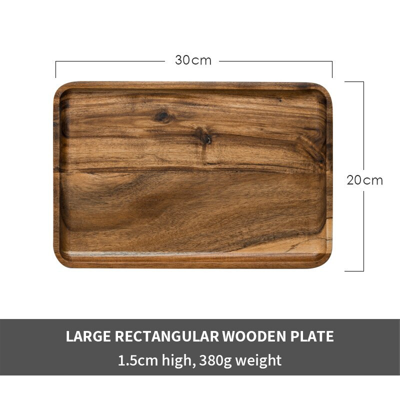 1 бр. Поднос за сервиране на чай от акациево дърво Квадратна правоъгълна закуска Суши Снек Хляб Десертна чиния за торта с лесна за носене нарезна дръжка