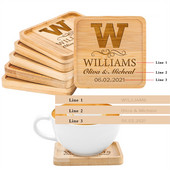 Персонализирана подложка за напитки Парти за годишнина Housewarming Декорация на маса Квадратни бамбукови подложки Персонализирани поставки за чаши Подаръци