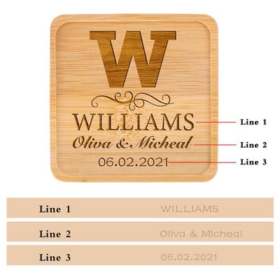 Персонализирана подложка за напитки Парти за годишнина Housewarming Декорация на маса Квадратни бамбукови подложки Персонализирани поставки за чаши Подаръци