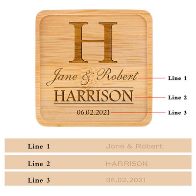 Персонализирана подложка за напитки Парти за годишнина Housewarming Декорация на маса Квадратни бамбукови подложки Персонализирани поставки за чаши Подаръци