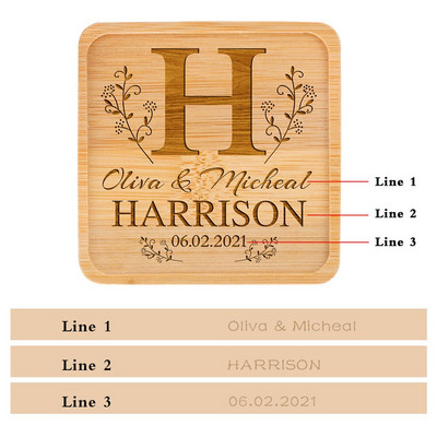 Персонализирана подложка за напитки Парти за годишнина Housewarming Декорация на маса Квадратни бамбукови подложки Персонализирани поставки за чаши Подаръци