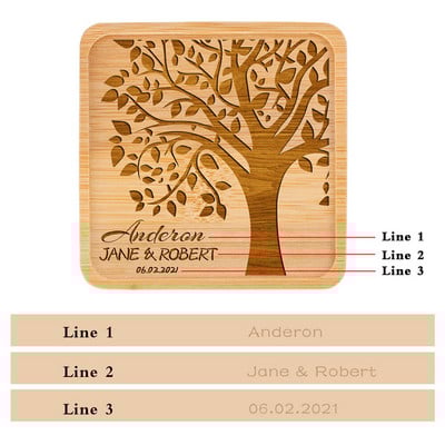 Персонализирана подложка за напитки Парти за годишнина Housewarming Декорация на маса Квадратни бамбукови подложки Персонализирани поставки за чаши Подаръци