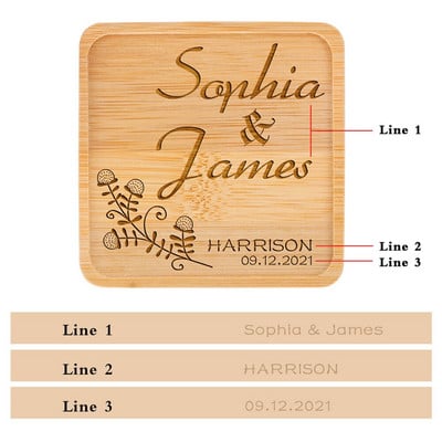 Персонализирана подложка за напитки Парти за годишнина Housewarming Декорация на маса Квадратни бамбукови подложки Персонализирани поставки за чаши Подаръци