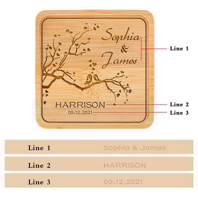 Персонализирана подложка за напитки Парти за годишнина Housewarming Декорация на маса Квадратни бамбукови подложки Персонализирани поставки за чаши Подаръци