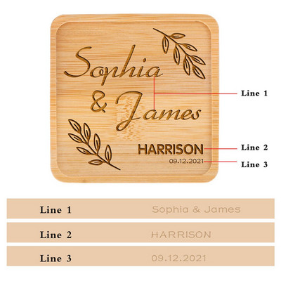 Персонализирана подложка за напитки Парти за годишнина Housewarming Декорация на маса Квадратни бамбукови подложки Персонализирани поставки за чаши Подаръци