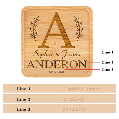 Персонализирана подложка за напитки Парти за годишнина Housewarming Декорация на маса Квадратни бамбукови подложки Персонализирани поставки за чаши Подаръци