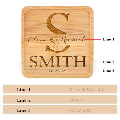 Персонализирана подложка за напитки Парти за годишнина Housewarming Декорация на маса Квадратни бамбукови подложки Персонализирани поставки за чаши Подаръци