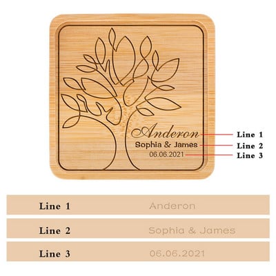 Персонализирана подложка за напитки Парти за годишнина Housewarming Декорация на маса Квадратни бамбукови подложки Персонализирани поставки за чаши Подаръци