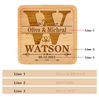 Персонализирана подложка за напитки Парти за годишнина Housewarming Декорация на маса Квадратни бамбукови подложки Персонализирани поставки за чаши Подаръци