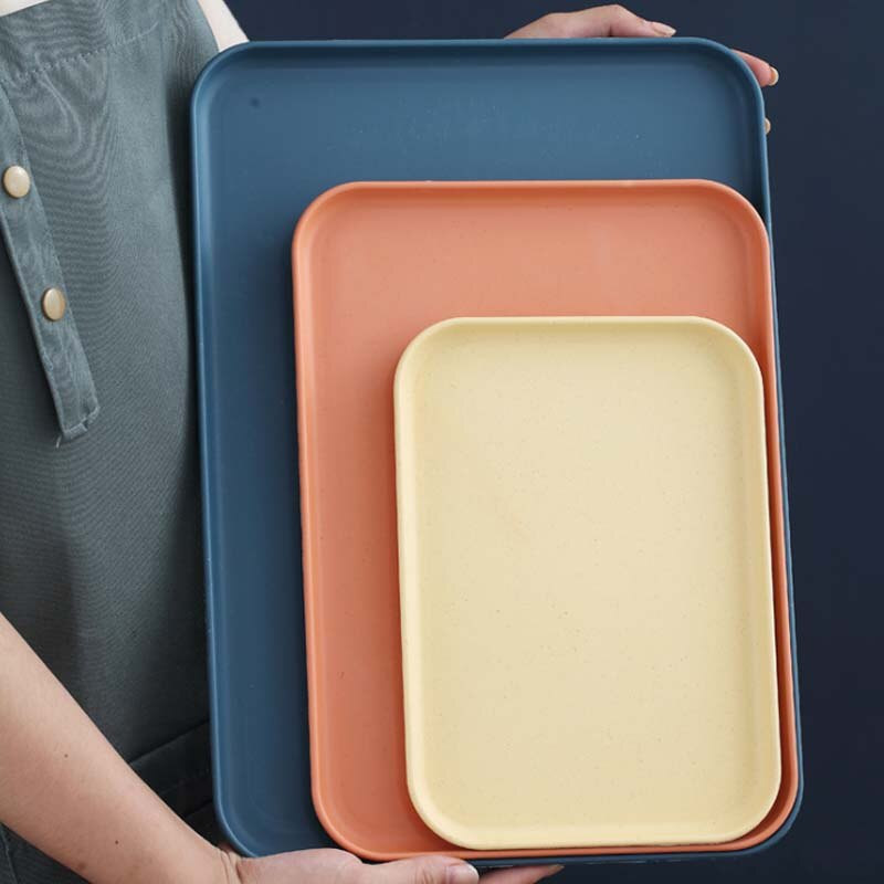 Prírodný štvorcový podnos z pšeničnej slamy 38x27cm, výrazný farebný podnos na príbory, servírovací podnos, odolný plochý podnos na kávu a čaj, držiak na servírovanie