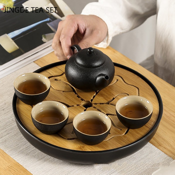 Китайски бамбуков поднос за чай Pu\'er Tea Tea Board Дренаж за съхранение на вода Сервиз за чай Консумативи за маса за чай Домашна чайна Церемония Инструменти