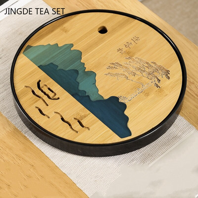 Китайски бамбуков поднос за чай Pu`er Tea Tea Board Дренаж за съхранение на вода Сервиз за чай Консумативи за маса за чай Домашна чайна Церемония Инструменти