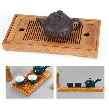 Бамбукова китайска масивна маса за чай, поднос 27x14x3cm, поднос за чай, маса с дренаж, комплект подноси за сервиране на чай в домакинството, дъска за чай/маса за чай
