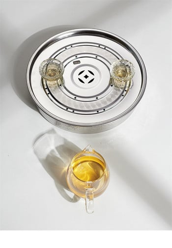 Тава за чай от неръждаема стомана Съхранение на дренажна вода Kung Fu кръгла чиния за чай Чиния Чекмедже Чайна стая Дъска Маса Китайски инструменти за чай