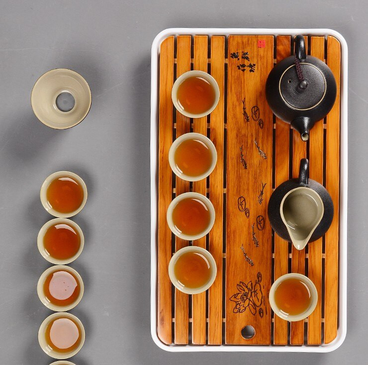 Arbatos rinkinys, bambuko arbatos padėklas, melamino arbatos stalo vandens laikymo arbatos rinkinys Stalas Kinų puer arbatos puodelio ceremonijos įrankiai arbatos rinkinys