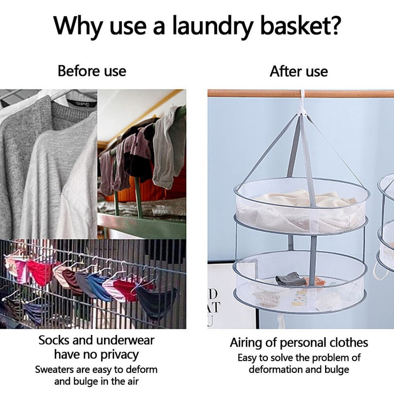 Kezdőlap Egy- és kétrétegű ruhaszárító háló Összecsukható szélálló ruhák kosár poliészter légáteresztő száraz zoknik szárító állvány