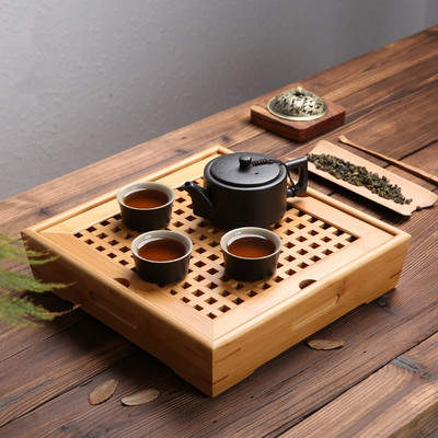 Tavă de ceai din bambus natural Masa de ceremonie a ceaiului chinezesc Kung Fu Seturi de ceai lucrate manual Ceainic Artizanat Tavă Mediu