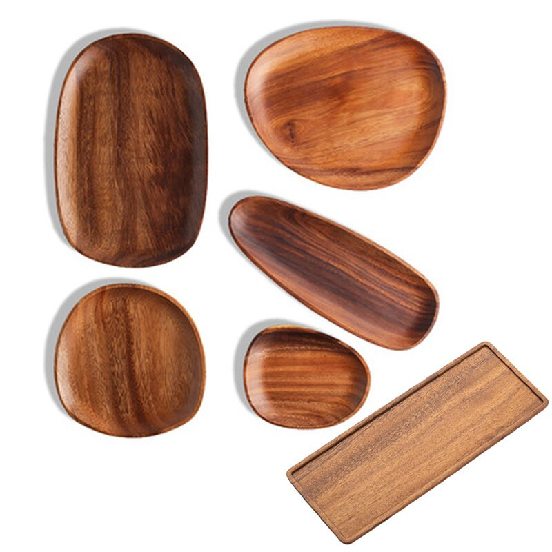 Tavă de ceai din lemn de salcâm ovală/dreptunghiulară/neregulată farfurie de ceai din lemn de servire farfurie gustări vas de depozitare a alimentelor tavă de servire