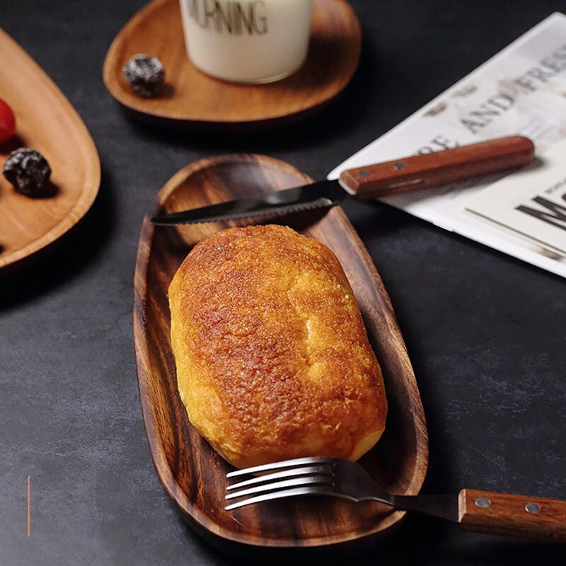 Tavă de ceai din lemn de salcâm ovală/dreptunghiulară/neregulată farfurie de ceai din lemn de servire farfurie gustări vas de depozitare a alimentelor tavă de servire