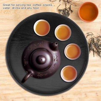 Черен кръгъл поднос Натурален дървен поднос за чай Чиния Закуски Торта Десерт за хотел Поднос за домашен сервиране Страхотен за сервиране на чай кафе