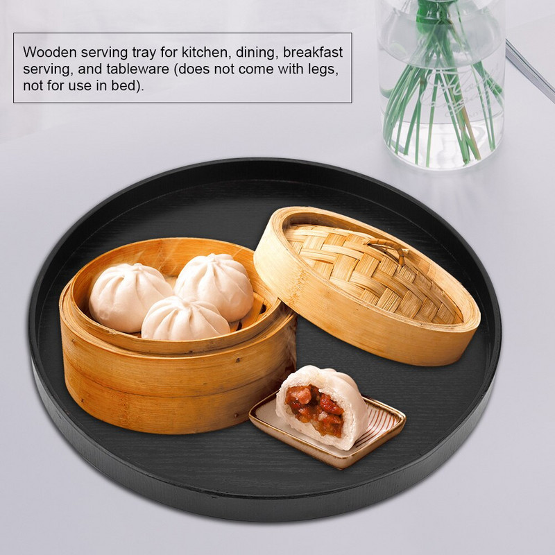 Juodas apvalus padėklas Natūralus medinis arbatos padėklas Lėkštės užkandžiai Pyragai Desertas viešbučio namų serviravimo padėklas Puikiai tinka arbatos kavai patiekti