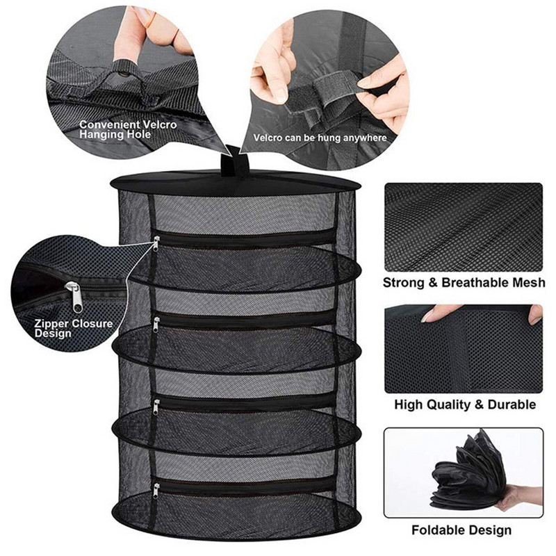 Gyógynövényszárító állvány 4 rétegű gyógynövényszárító akasztós állvány hálós fekete hálós Weed gyógynövény szárító állvány cipzárral magokhoz Gyógynövény bimbó