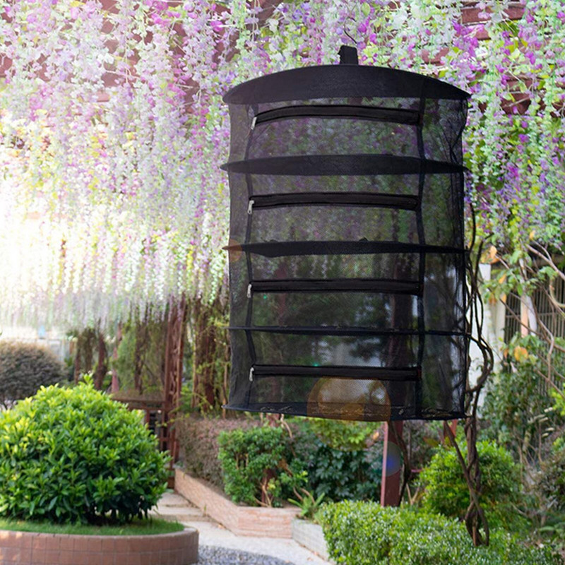 Gyógynövényszárító állvány 4 rétegű gyógynövényszárító akasztós állvány hálós fekete hálós Weed gyógynövény szárító állvány cipzárral magokhoz Gyógynövény bimbó