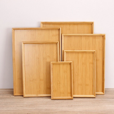 50x38 cm tömör bambusz teástálca egyszerű otthoni szállodai étterem tálcák készlet teáskészlet fa tálaló