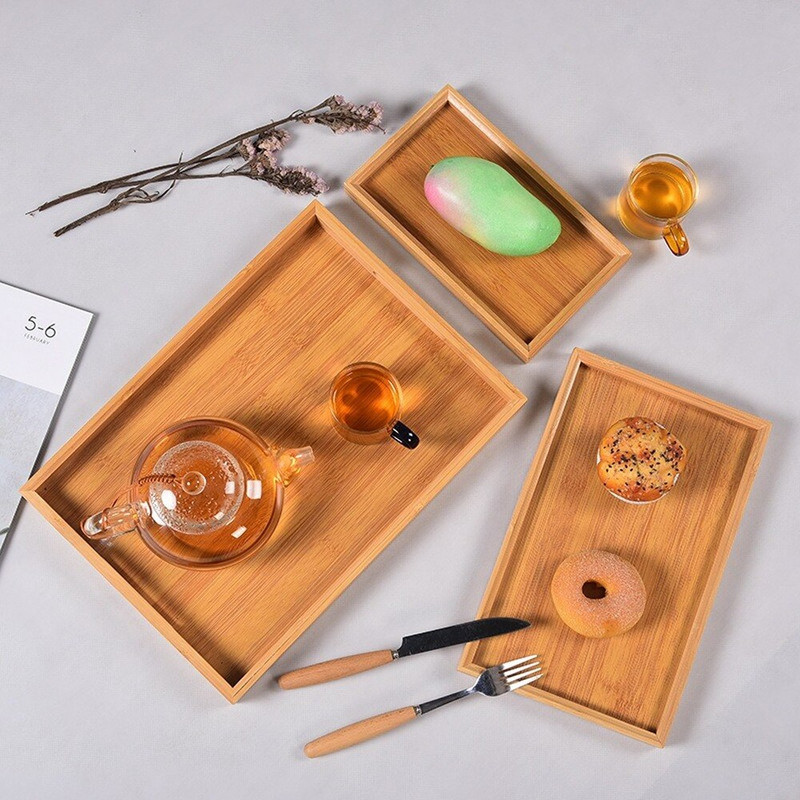 Tavă de ceai din bambus solid 50x38cm Set de tăvi pentru restaurant, hotel, acasă, tavă de servire din lemn
