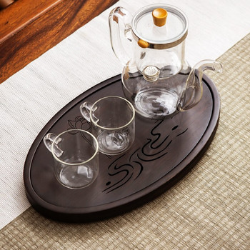 Естествена бамбукова тава за чай Съхранение на дренажна вода Бамбукова тава Сервиз за чай Аксесоари Китайска чайна Церемония Инструменти Мокро и сухо използване