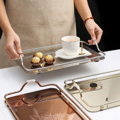 Téglalap alakú tálca fogantyúval Desszert kávé tálaló tálcák Rozsdamentes acél tükör tálca teástál asztal Dekoratív konyhai kellékek