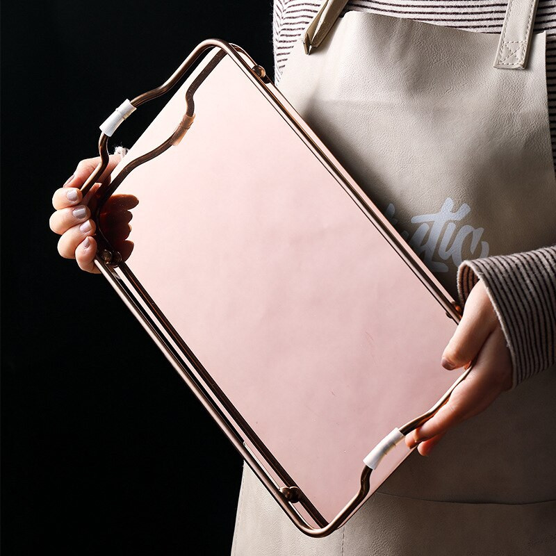 Téglalap alakú tálca fogantyúval Desszert kávé tálaló tálcák Rozsdamentes acél tükör tálca teástál asztal Dekoratív konyhai kellékek